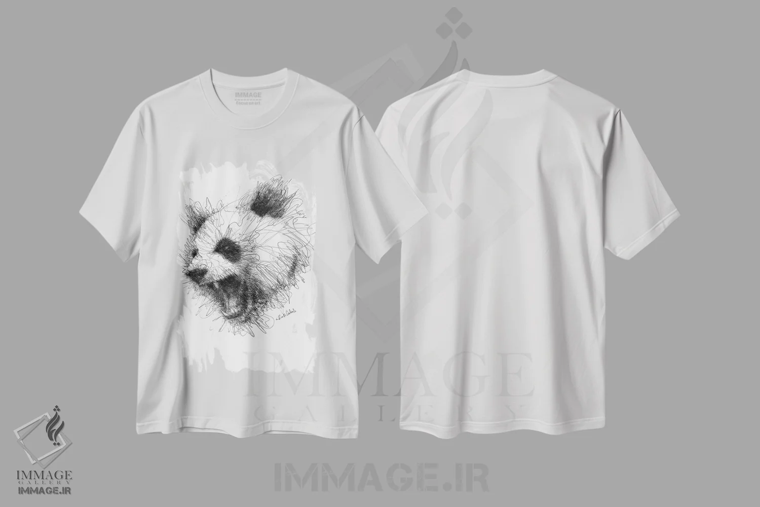 تیشرت سفید طرح دار پاندای عصبانی، هنر فاخر معاصر اثر ریک سنتنو | فروشگاه ایماژ