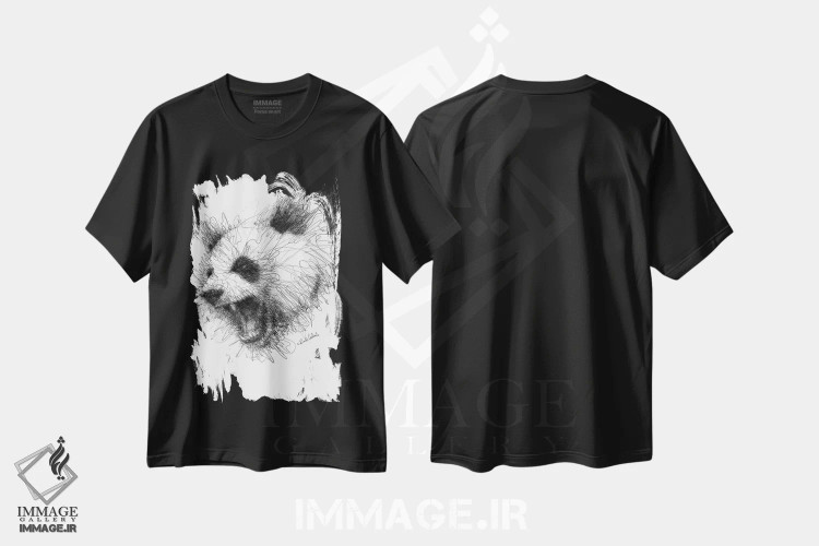 تیشرت مشکی طرح دار پاندای عصبانی، هنر فاخر معاصر اثر ریک سنتنو | immage.ir