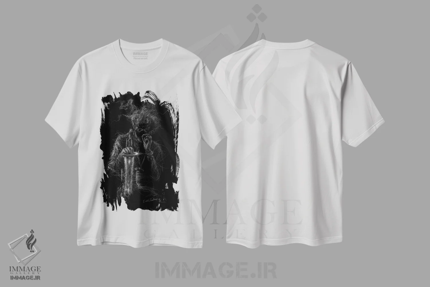 تیشرت سفید طرح دار جو هندرسون، هنر فاخر معاصر اثر ریک سنتنو | فروشگاه ایماژ