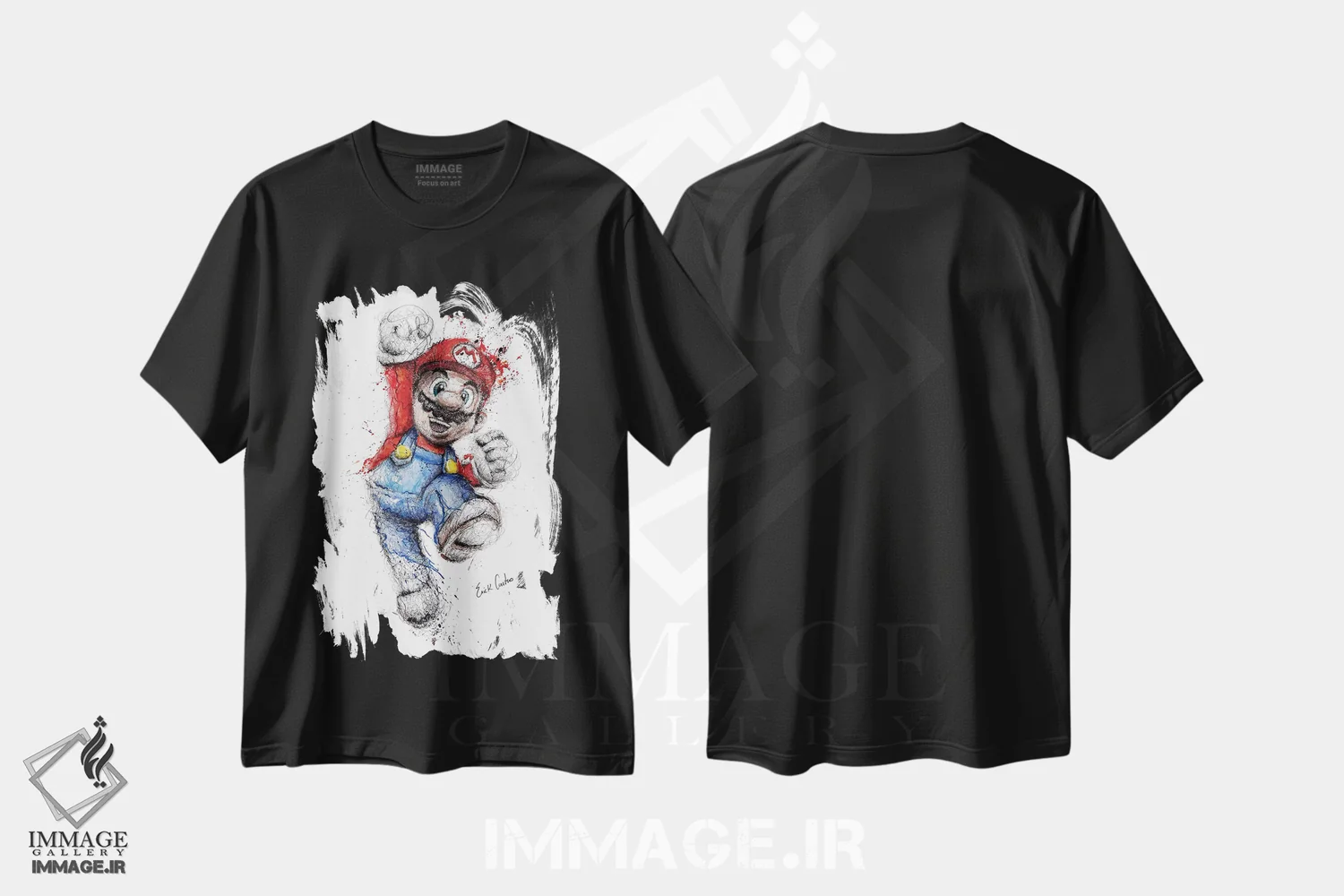 تیشرت مشکی طرح دار ماریو، هنر فاخر معاصر اثر ریک سنتنو | فروشگاه ایماژ