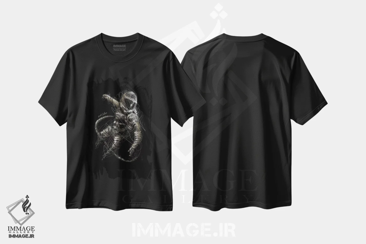 تیشرت مشکی طرح دار طلای نجومی، هنر فاخر معاصر اثر ریک سنتنو | immage.ir
