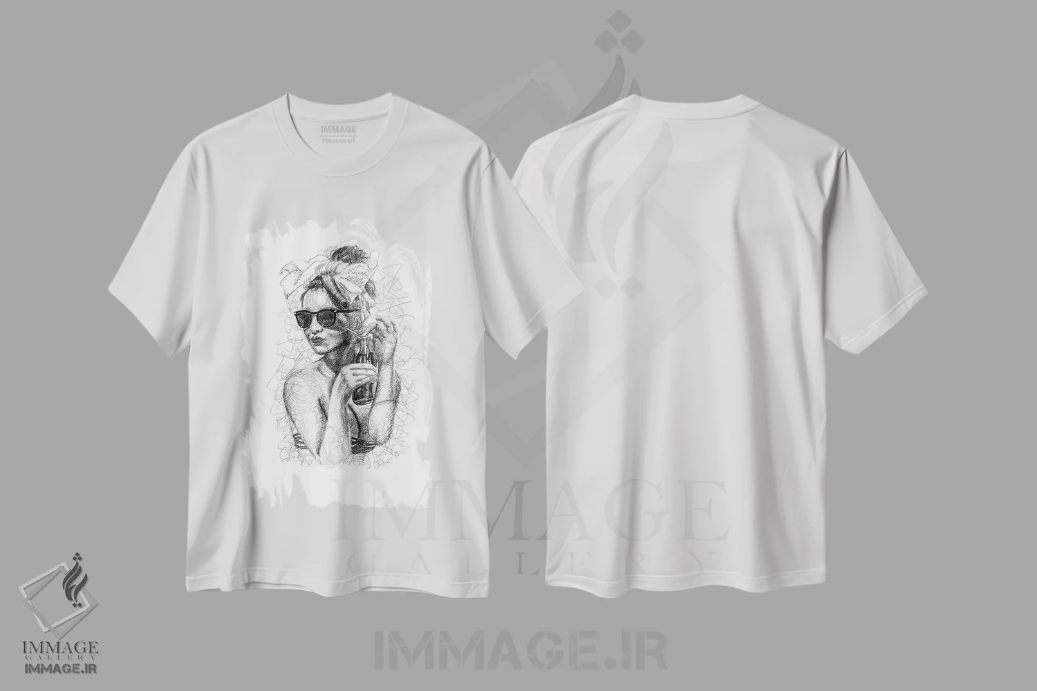 تیشرت سفید طرح دار پین آپ II، هنر فاخر معاصر اثر ریک سنتنو | فروشگاه ایماژ