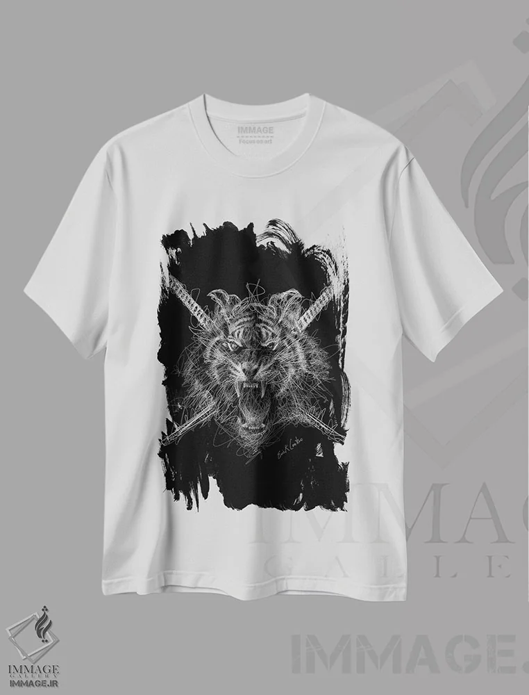 تیشرت سفید طرح دار ببر سامورایی، هنر فاخر معاصر اثر ریک سنتنو | فروشگاه ایماژ