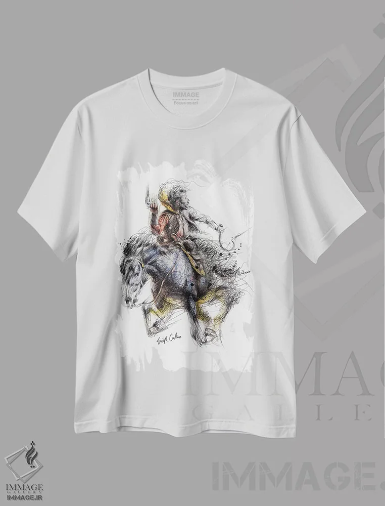 تیشرت سفید طرح دار کابوی، هنر فاخر معاصر اثر ریک سنتنو | فروشگاه ایماژ