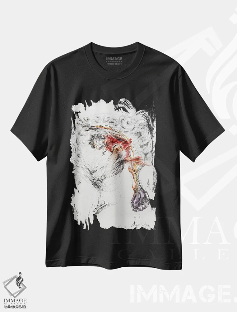 تیشرت مشکی طرح دار لوفی، دکوراسیون جایگزین اثر ریک سنتنو | فروشگاه ایماژ