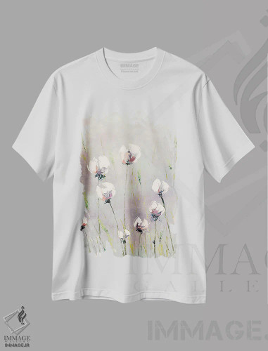 تیشرت سفید طرح دار لاله های سفید، مدیوم اثر اما کوگلن | فروشگاه ایماژ