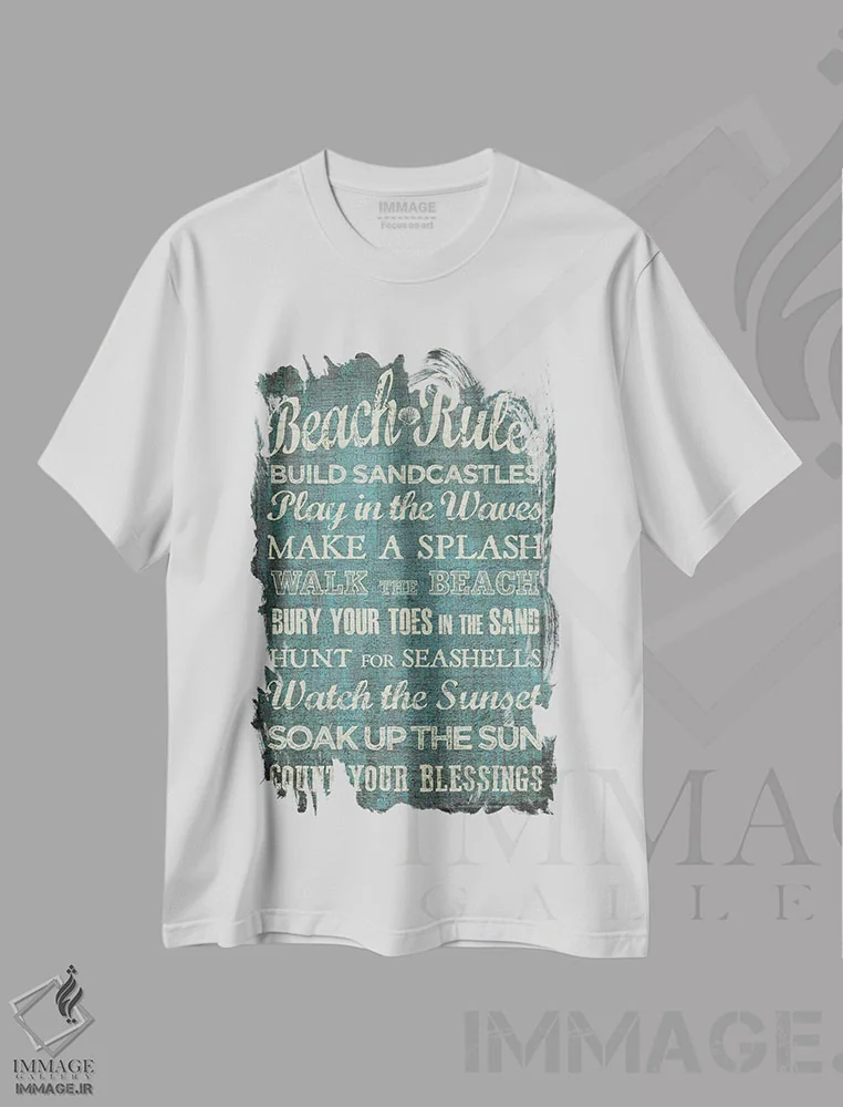 تیشرت سفید طرح دار قوانین ساحلی، دکور ساحلی اثر ارین کلارک | immage.ir
