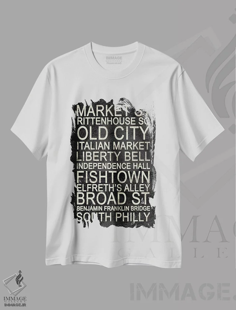 تیشرت سفید طرح دار فیلادلفیا، دکور معاصر اثر ارین کلارک | فروشگاه ایماژ