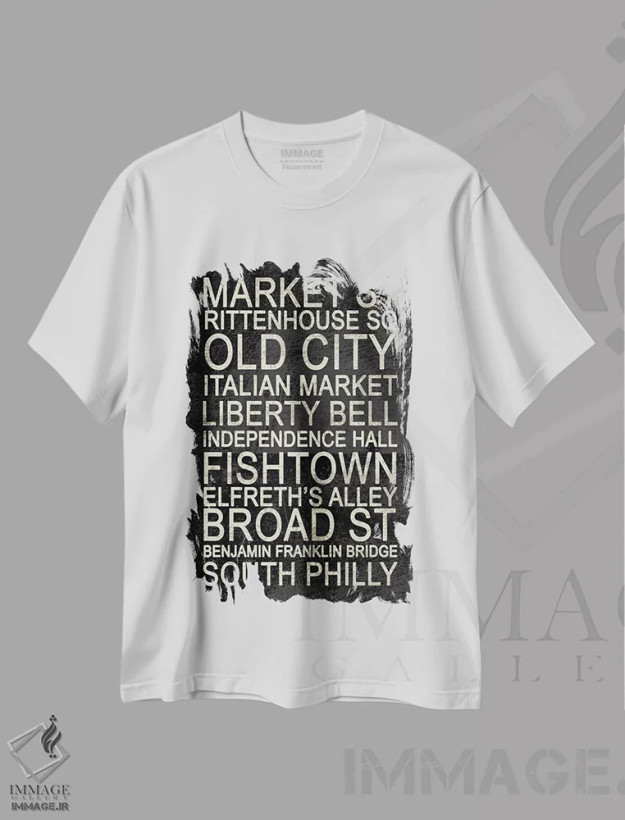 تیشرت سفید طرح دار فیلادلفیا، دکور معاصر اثر ارین کلارک | فروشگاه ایماژ