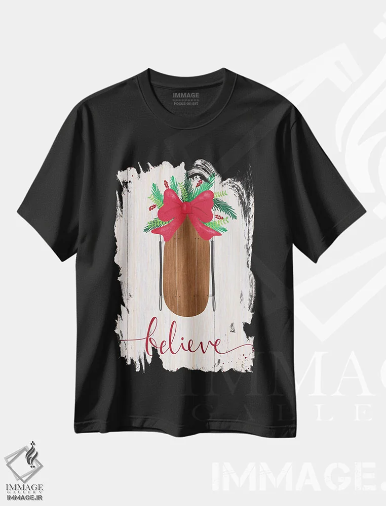 تیشرت مشکی طرح دار تعطیلات روستایی IV، تابلو و عبار ت های کریسمسی اثر امیلی کرامول | فروشگاه ایماژ