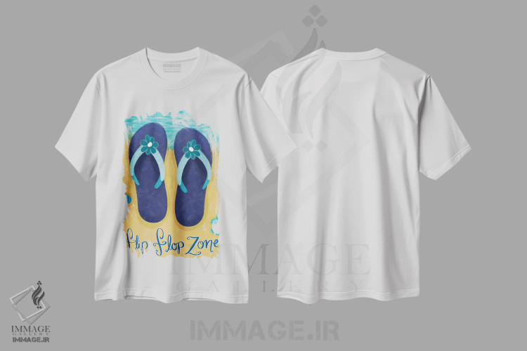 تیشرت سفید طرح دار در کنار ساحل I، تزئینی اثر امیلی کرامول | فروشگاه ایماژ