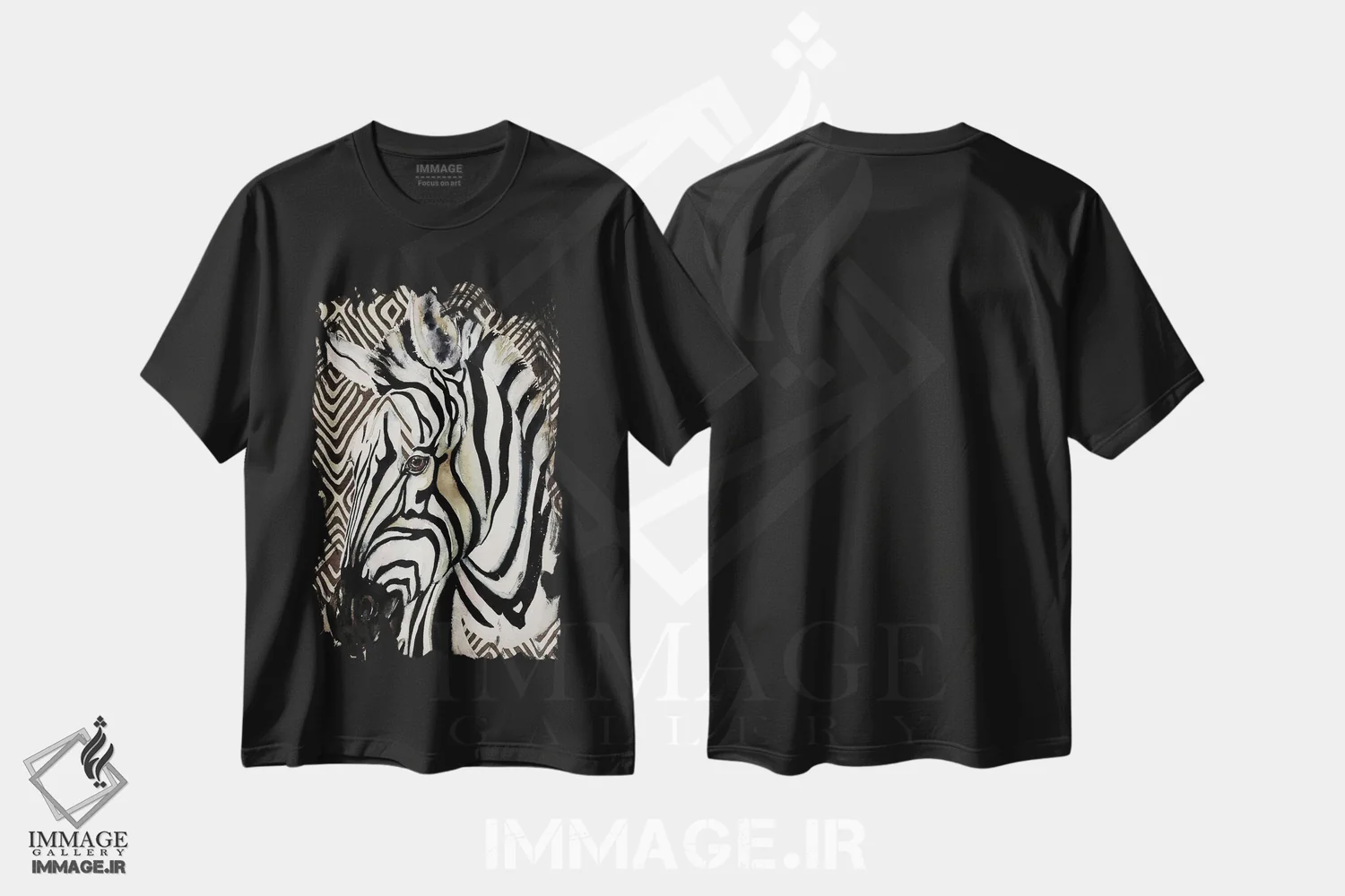 تیشرت مشکی طرح دار گورخر طراحانه، تزئینی اثر اما کاترین دبس | فروشگاه ایماژ