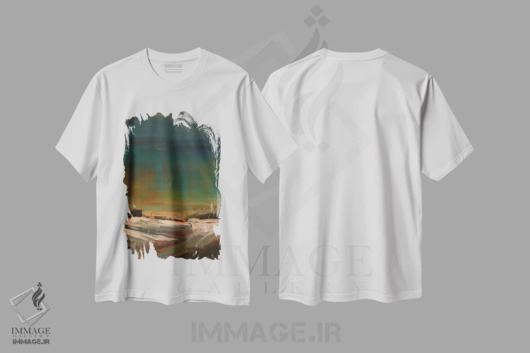 تیشرت سفید طرح دار چشم انداز صخره، آبستره اثر اددی باربینی | immage.ir
