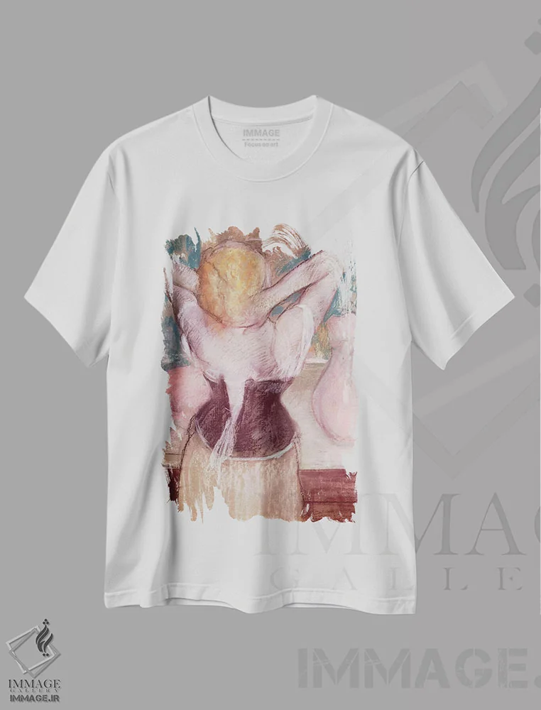 تیشرت سفید طرح دار آرایشگاه، هنر فاخر کلاسیک اثر ادگار دگا | immage.ir