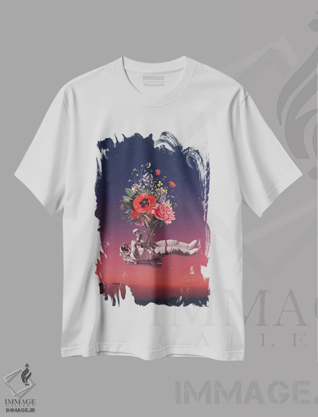 تیشرت سفید طرح دار شکوفایی زندگی، هنر دیجیتال اثر انکل دیکا | فروشگاه ایماژ
