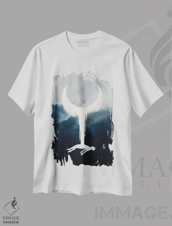تیشرت سفید طرح دار نورافشانی، هنر دیجیتال اثر انکل دیکا | فروشگاه ایماژ