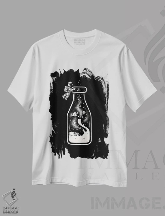 تیشرت سفید طرح دار راه شیری، هنر دیجیتال سیاه و سفید اثر انکل دیکا | فروشگاه ایماژ