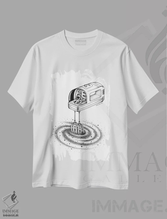 تیشرت سفید طرح دار ترکیب کن ۱، هنر دیجیتال سیاه و سفید اثر انکل دیکا | immage.ir