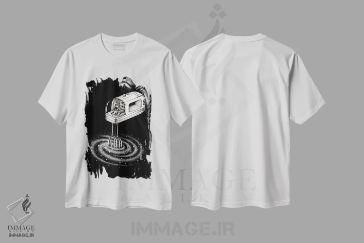 تیشرت سفید طرح دار ترکیب کن ۲، هنر دیجیتال سیاه و سفید اثر انکل دیکا | فروشگاه ایماژ
