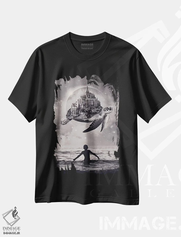 تیشرت مشکی طرح دار لحظات شادکامی، هنر فاخر معاصر اثر انکل دیکا | فروشگاه ایماژ
