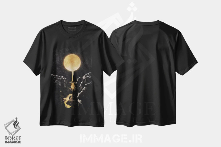 تیشرت مشکی طرح دار تابیده از ماه، دکوراسیون جایگزین اثر انکل دیکا | فروشگاه ایماژ