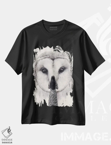 تیشرت مشکی طرح دار دوست شبانه، هنر دیجیتال سیاه و سفید اثر انکل دیکا | فروشگاه ایماژ