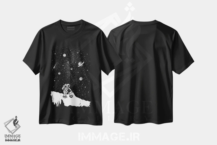 تیشرت مشکی طرح دار گرد و غبار فضایی، هنر دیجیتال سیاه و سفید اثر انکل دیکا | فروشگاه ایماژ