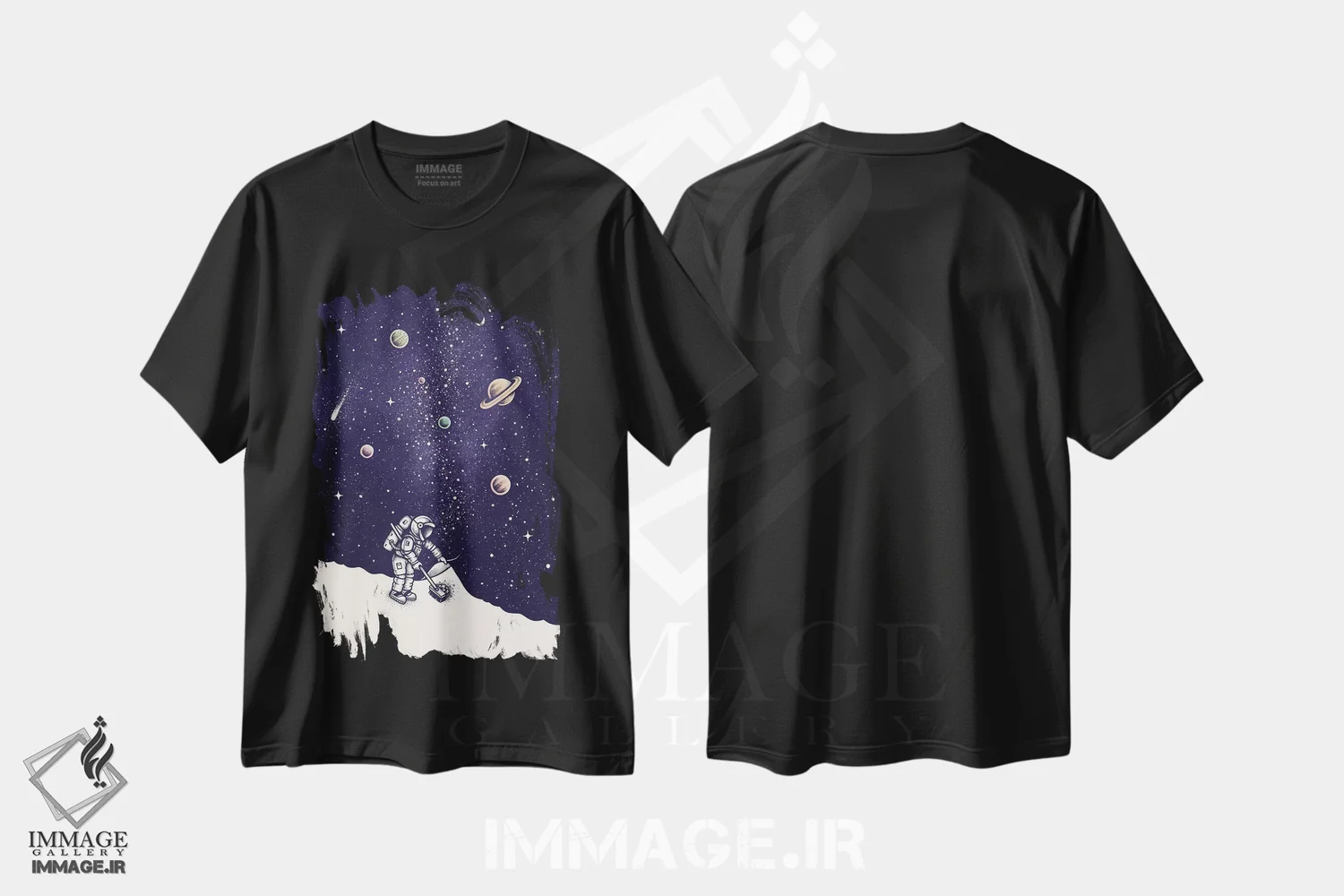 تیشرت مشکی طرح دار رنگ گرد و غبار فضایی، هنر دیجیتال اثر انکل دیکا | immage.ir