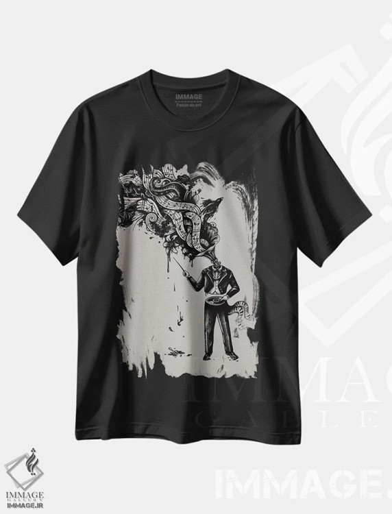 تیشرت مشکی طرح دار آشوب صداها، هنر دیجیتال اثر انکل دیکا | فروشگاه ایماژ