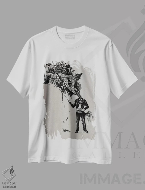 تیشرت سفید طرح دار آشوب صداها، هنر دیجیتال اثر انکل دیکا | immage.ir