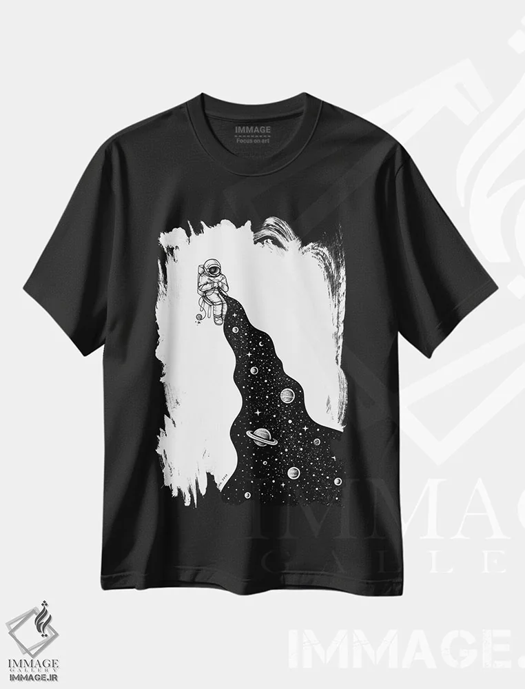 تیشرت مشکی طرح دار جهان در هم تنیده است، هنر دیجیتال سیاه و سفید اثر انکل دیکا | فروشگاه ایماژ