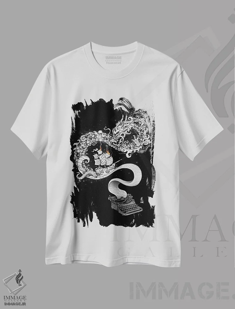 تیشرت سفید طرح دار تخیل رهاشده، هنر دیجیتال اثر انکل دیکا | فروشگاه ایماژ