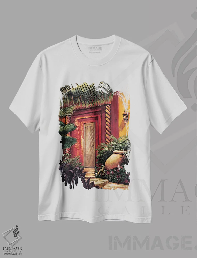 تیشرت سفید طرح دار مکانی آرام ۲، دکور معاصر اثر ادوآردو | فروشگاه ایماژ