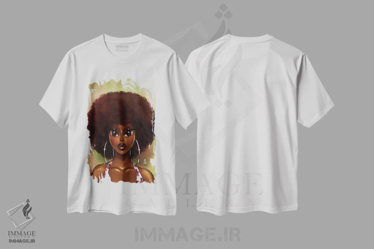تیشرت سفید طرح دار دختر سیاه پوست شیرین، هنر آمریکایی آفریقایی تبار اثر استر لا مین دور | immage.ir