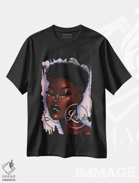 تیشرت مشکی طرح دار عاشق، هنر آمریکایی آفریقایی تبار اثر استر لا مین دور | فروشگاه ایماژ