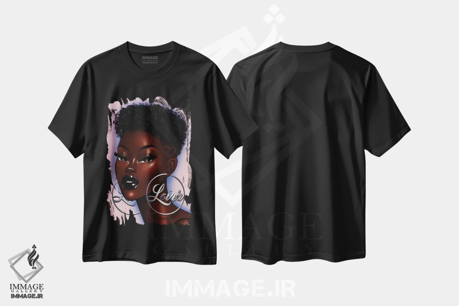 تیشرت مشکی طرح دار عاشق، هنر آمریکایی آفریقایی تبار اثر استر لا مین دور | فروشگاه ایماژ