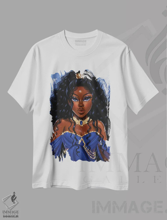 تیشرت سفید طرح دار پرنسس آبی، هنر آمریکایی آفریقایی تبار اثر استر لا مین دور | immage.ir