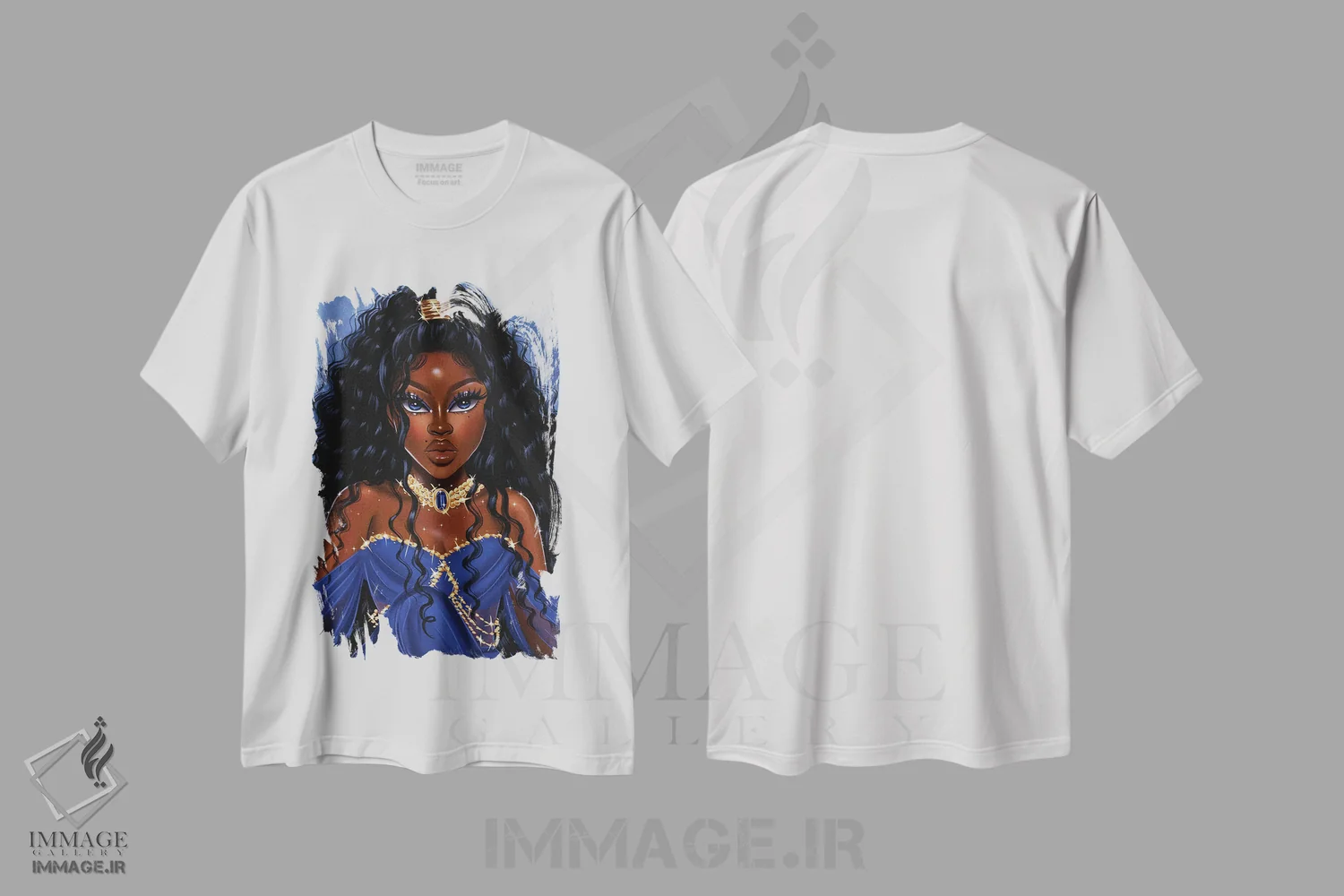 تیشرت سفید طرح دار پرنسس آبی، هنر آمریکایی آفریقایی تبار اثر استر لا مین دور | immage.ir