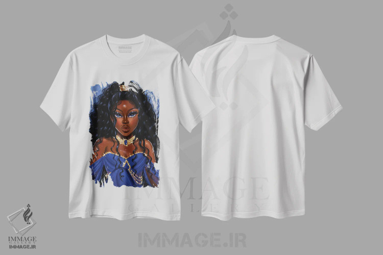 تیشرت سفید طرح دار پرنسس آبی، هنر آمریکایی آفریقایی تبار اثر استر لا مین دور | immage.ir