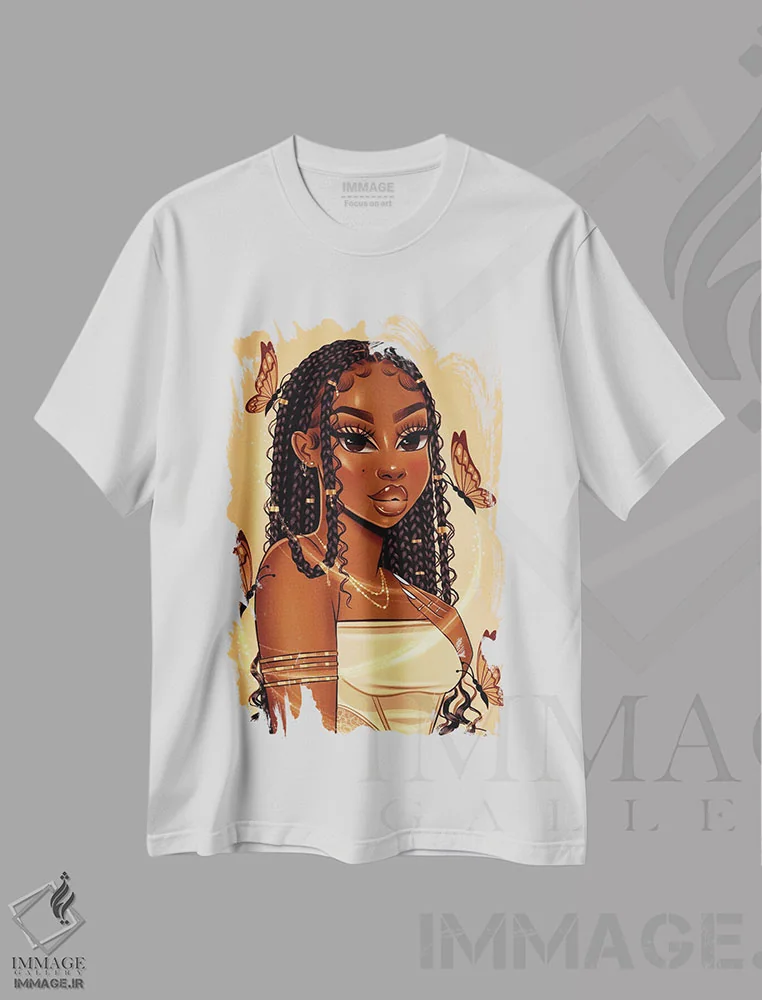 تیشرت سفید طرح دار بافت های بوهو، هنر آمریکایی آفریقایی تبار اثر استر لا مین دور | فروشگاه ایماژ