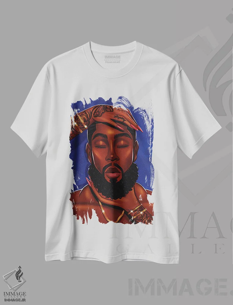 تیشرت سفید طرح دار صلح او، هنر آمریکایی آفریقایی تبار اثر استر لا مین دور | immage.ir