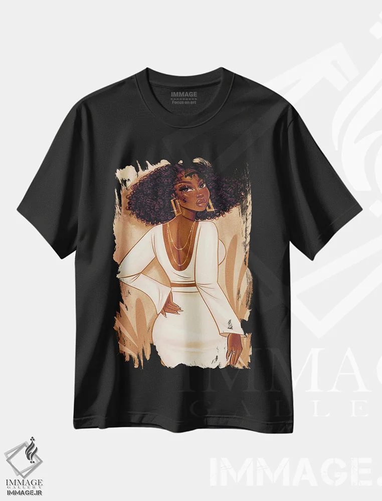 تیشرت مشکی طرح دار برنز زیبا، هنر آمریکایی آفریقایی تبار اثر استر لا مین دور | فروشگاه ایماژ