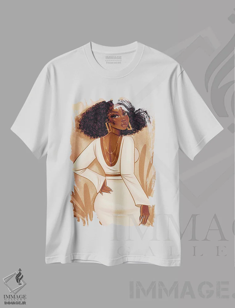 تیشرت سفید طرح دار برنز زیبا، هنر آمریکایی آفریقایی تبار اثر استر لا مین دور | immage.ir
