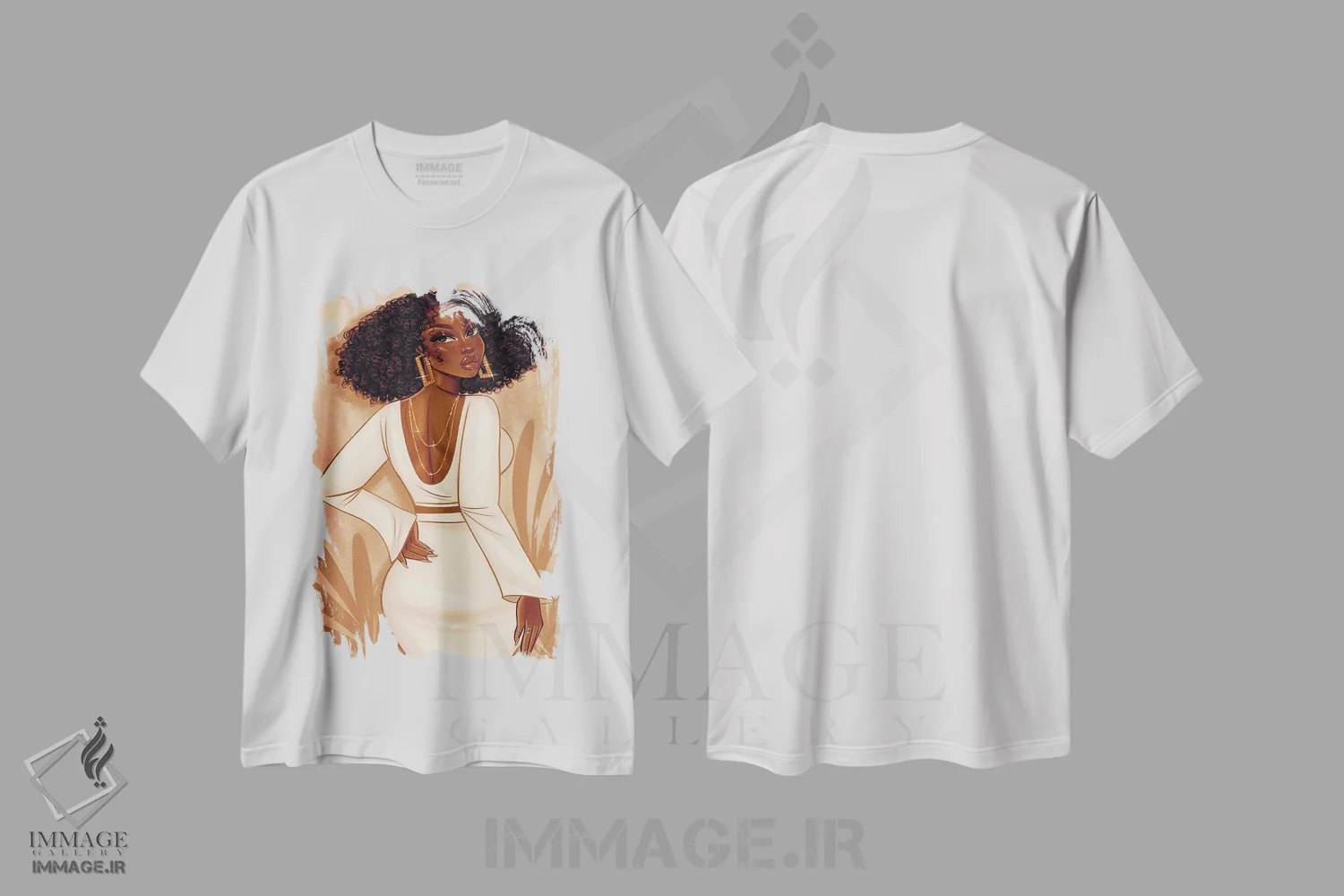 تیشرت سفید طرح دار برنز زیبا، هنر آمریکایی آفریقایی تبار اثر استر لا مین دور | immage.ir