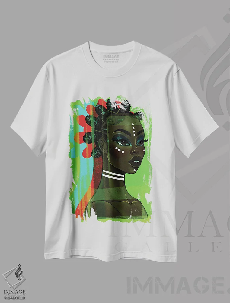 تیشرت سفید طرح دار امیناتا، هنر آمریکایی آفریقایی تبار اثر استر لا مین دور | فروشگاه ایماژ