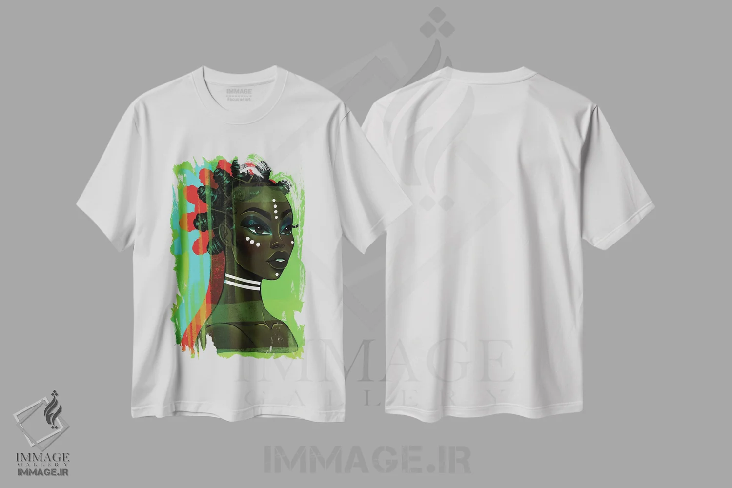 تیشرت سفید طرح دار امیناتا، هنر آمریکایی آفریقایی تبار اثر استر لا مین دور | فروشگاه ایماژ