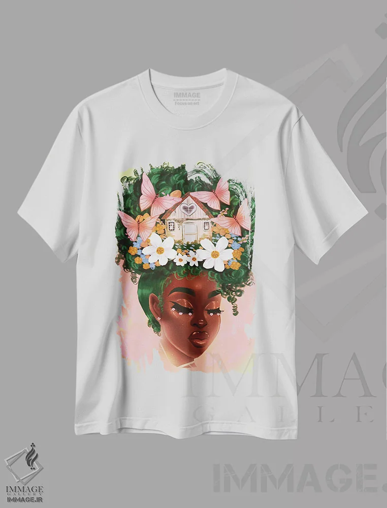 تیشرت سفید طرح دار پناهگاه، هنر آمریکایی آفریقایی تبار اثر استر لا مین دور | immage.ir