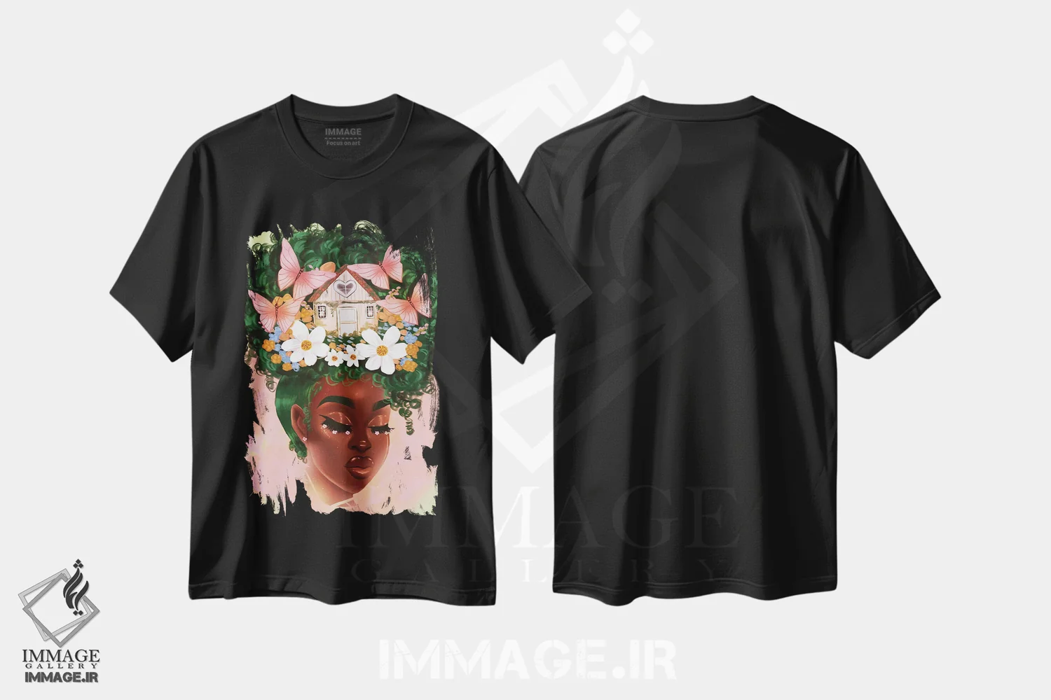 تیشرت مشکی طرح دار پناهگاه، هنر آمریکایی آفریقایی تبار اثر استر لا مین دور | فروشگاه ایماژ