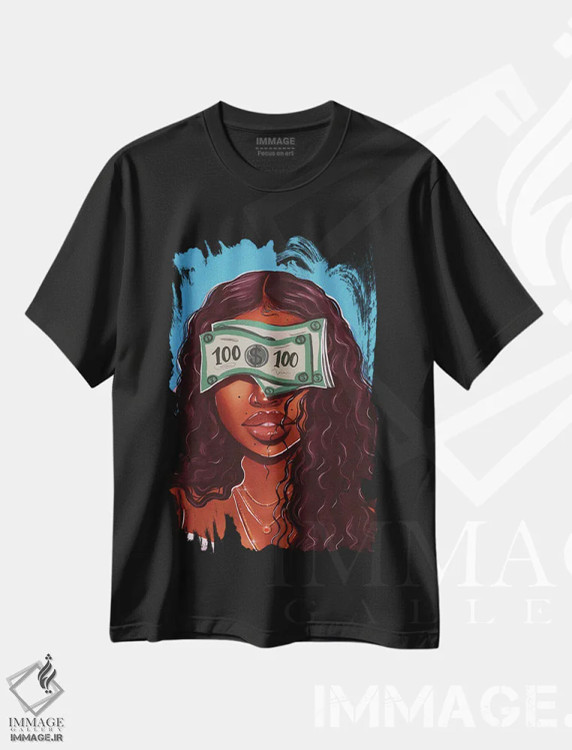 تیشرت مشکی طرح دار نابینا شده، هنر آمریکایی آفریقایی تبار اثر استر لا مین دور | فروشگاه ایماژ