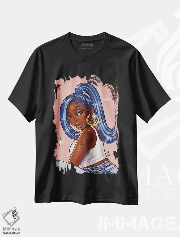 تیشرت مشکی طرح دار نقشهٔ مهندسی، هنر آمریکایی آفریقایی تبار اثر استر لا مین دور | فروشگاه ایماژ